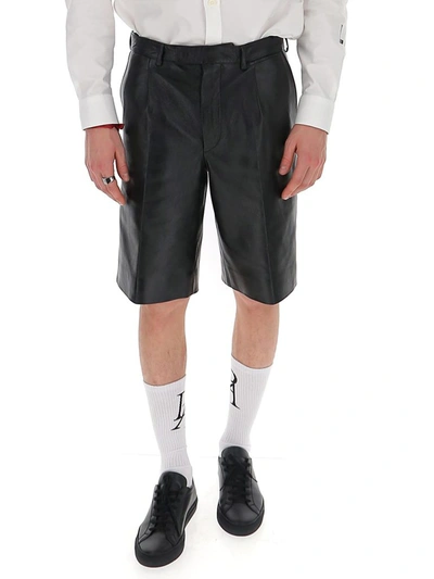 Shop Prada Leather Tailored Shorts In Black
