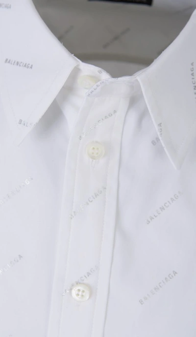 Shop Balenciaga Allover Logo Oversized Shirt In White