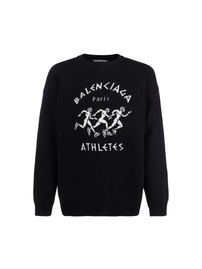 Shop Balenciaga Athletes Intarsia Knit Sweater In Black
