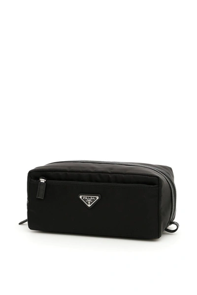 Shop Prada Triangle Logo Toiletry Bag In Black