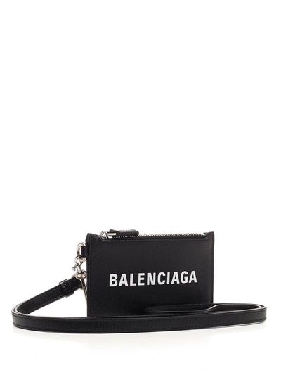 Shop Balenciaga Logo Strapped Cardholder In Black