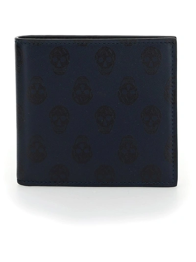 Shop Alexander Mcqueen Allover Skull Bifold Wallet In Blue