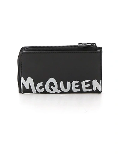 Shop Alexander Mcqueen Graffiti Logo Zipped Cardholder In Black