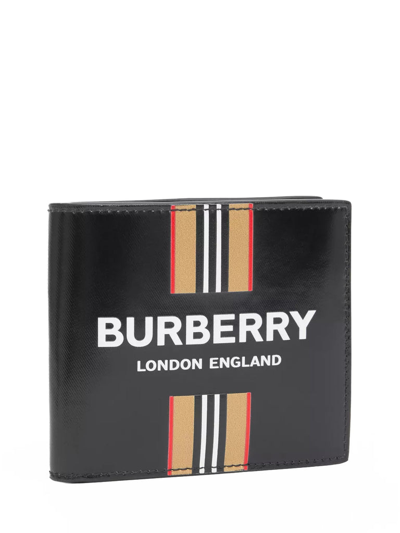 Shop Burberry Logo And Icon Stripe Print Bifold Wallet In Black