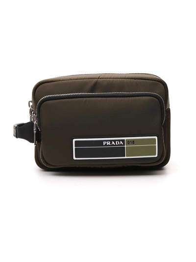 Shop Prada Logo Patch Pouch In Brown