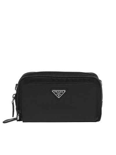 Shop Prada Triangle Logo Small Shoulder Bag In Black