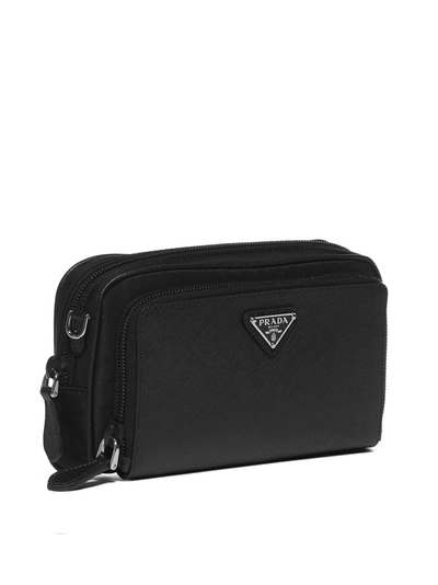 Shop Prada Triangle Logo Small Shoulder Bag In Black