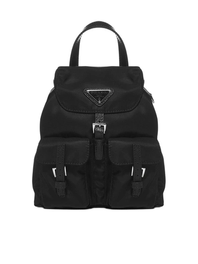 Shop Prada Triangle Logo Mini Backpack In Black