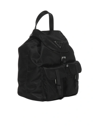 Shop Prada Triangle Logo Mini Backpack In Black