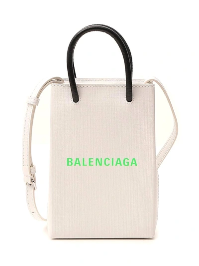 Shop Balenciaga Phone Holder Tote Bag In White