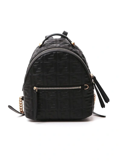 Shop Fendi Ff Logo Embossed Mini Backpack In Black