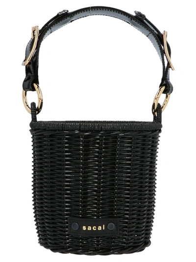 Shop Sacai Logo Micro Bucket Bag In Black