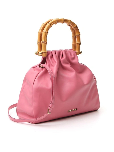 Shop Miu Miu Bamboo Detail Handbag In Pink