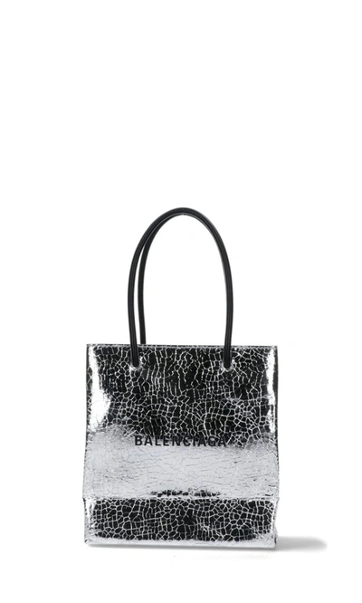 Shop Balenciaga Crack Effect Tote Bag In Silver