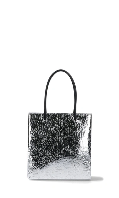 Shop Balenciaga Crack Effect Tote Bag In Silver