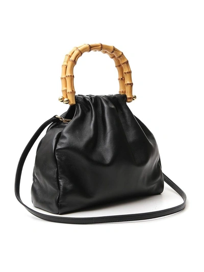 Shop Miu Miu Bamboo Detail Handbag In Black