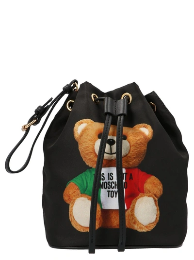 Shop Moschino Italian Teddy Bear Bucket Bag In Black