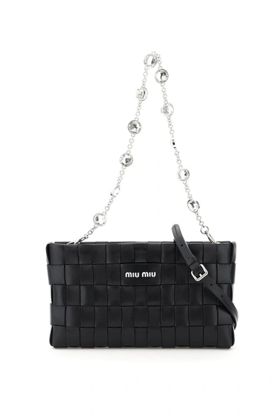 Shop Miu Miu Woven Pochette Bag In Black