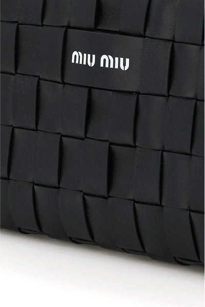 Shop Miu Miu Woven Pochette Bag In Black