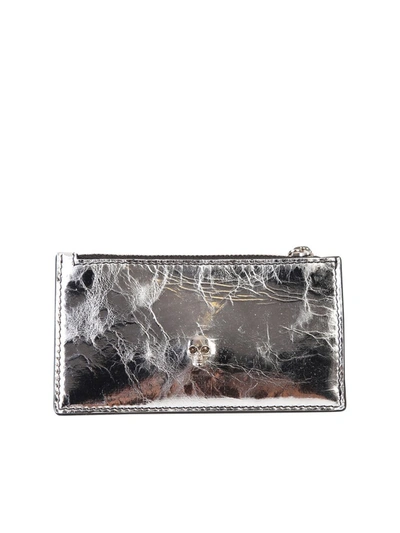 Shop Alexander Mcqueen Skull Zipped Cardholder In Silver