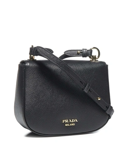 Shop Prada Lock Detail Shoulder Bag In Black