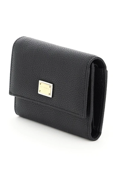 Shop Dolce & Gabbana Small Logo Plaque Compact Wallet In Black
