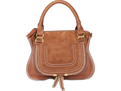 Shop Chloé Marcie Stitching Detail Tote Bag In Brown