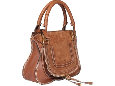 Shop Chloé Marcie Stitching Detail Tote Bag In Brown