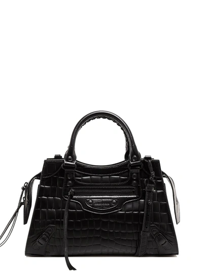 Shop Balenciaga Neo Classic Small Embossed Top Handle Bag In Black