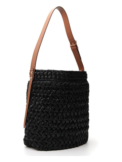 Shop Prada Logo Plaque Woven Shoulder Bag In Black