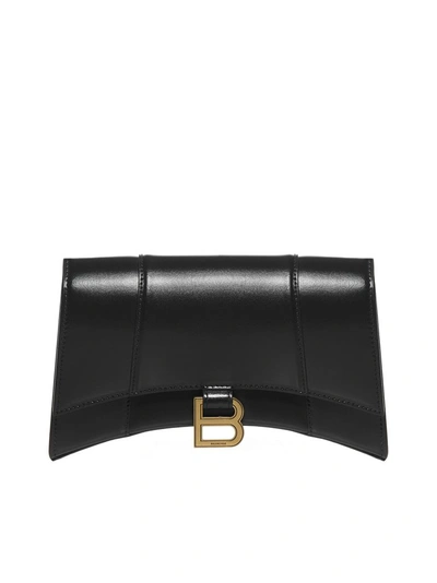 Shop Balenciaga Hourglass Chain Shoulder Bag In Black