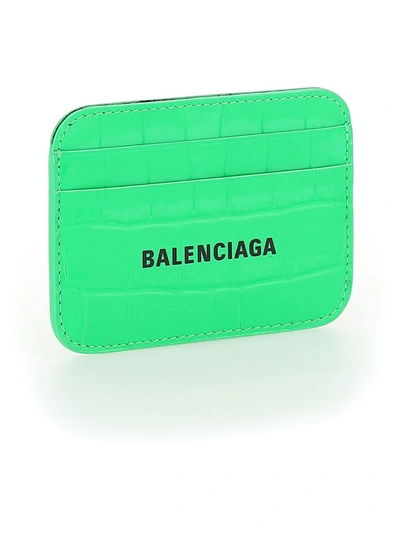 Shop Balenciaga Cash Logo Print Cardholder In Green