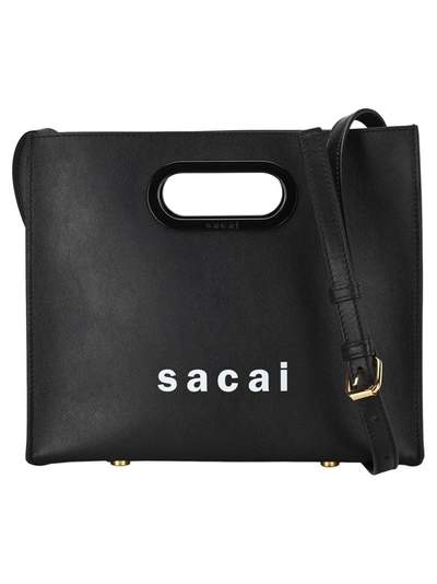 Shop Sacai Logo Small Shopper Tote Bag In Black