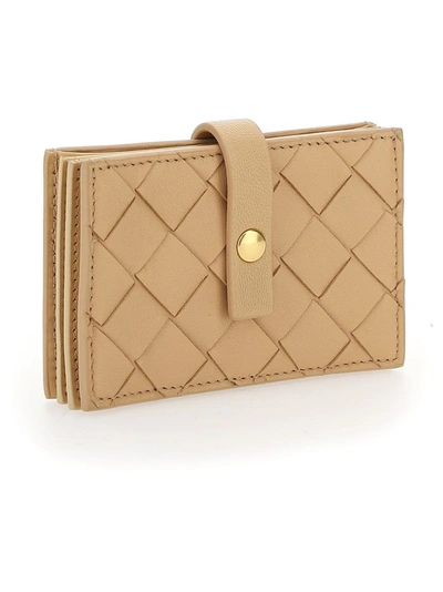 Shop Bottega Veneta Woven Cardholder In Beige