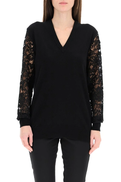 Shop Dolce & Gabbana Floral Sleeves Sweater In Black