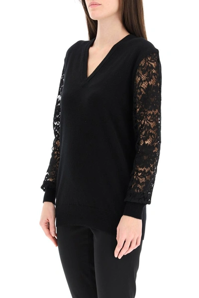 Shop Dolce & Gabbana Floral Sleeves Sweater In Black