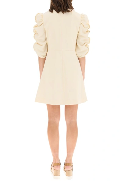 Shop See By Chloé Gathered Puff Sleeve Mini Dress In Beige