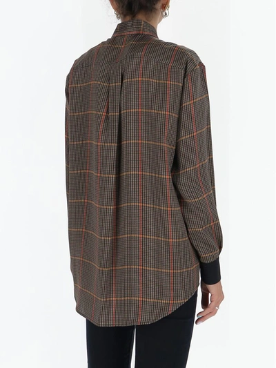 Shop Burberry Pussybow Checked Blouse In Brown