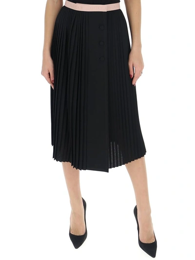 Shop Gucci Contrasting Trim Pleated Skirt In Black