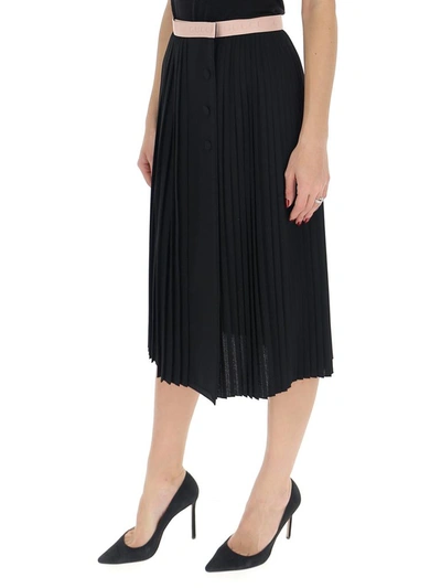 Shop Gucci Contrasting Trim Pleated Skirt In Black