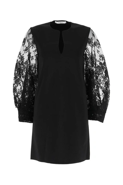 Shop Givenchy Lace Sleeve Mini Dress In Black