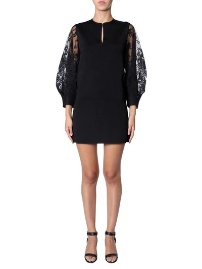 Shop Givenchy Lace Sleeve Mini Dress In Black