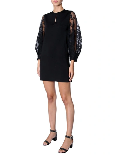 Shop Givenchy Lace Sleeve Mini Dress In Black