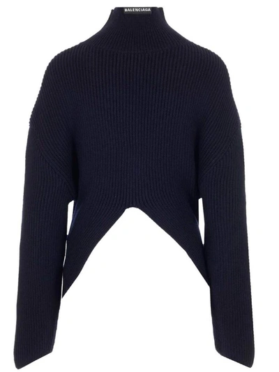 Shop Balenciaga Upside Down High Neck Sweater In Blue