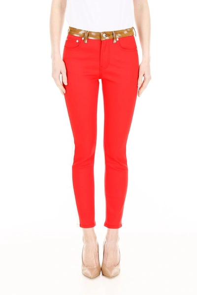 Shop Burberry Side Stripe Animalier Waist Band Jeans In Red