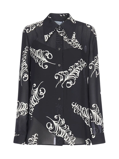 Shop Prada Feather Printed Shirt In Black