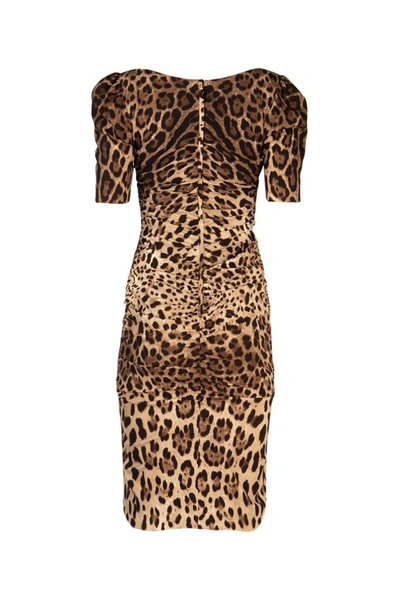 Shop Dolce & Gabbana Leopard Print Ruched Midi Dress In Multi