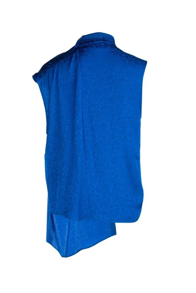 Shop Balenciaga Asymmetric Draped Blouse In Blue