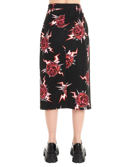 Shop Prada Frankenstein Rose Print Pencil Skirt In Multi