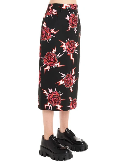 Shop Prada Frankenstein Rose Print Pencil Skirt In Multi